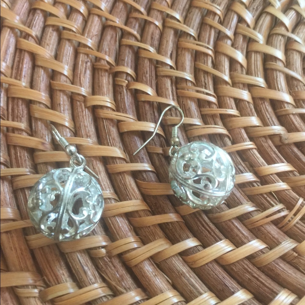 Vintage Filigree Dangle Silver Ball Earrings